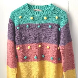 vintage 80s pastel pom-pom acrylic knit sweater